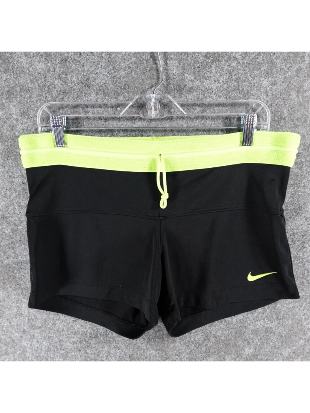 Nike Dri-Fit Athletic Running Shorts Womens S Black Neon Waistband Gym Training
